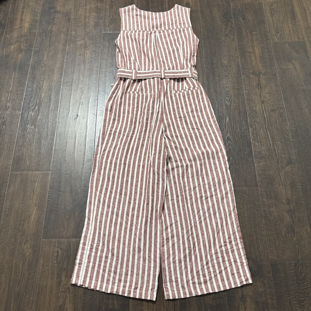 Boden Jumpsuit Womens US 6 Red White Striped Verity Cropped Wide Leg Linen Blend - Picture 10 of 11